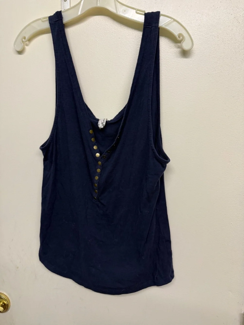 Free People Navy Blue Tank Top with Gold Button Details